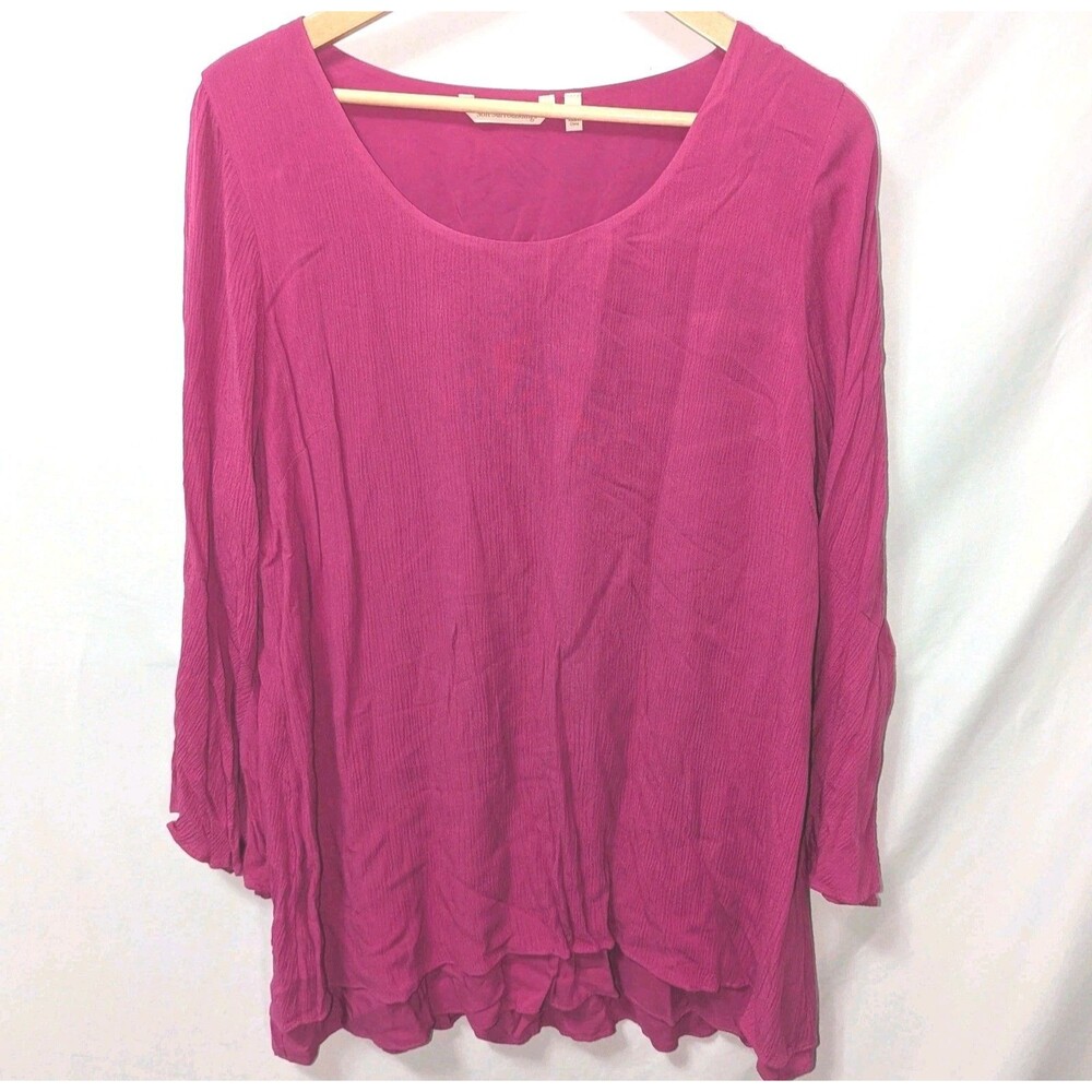 Soft Surroundings Tiered Tunic Top Blouse Womens Size L Pink Long Sleeve